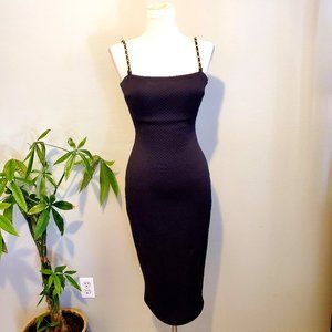HMS Black Quilted Chain Strap  Midi Dress